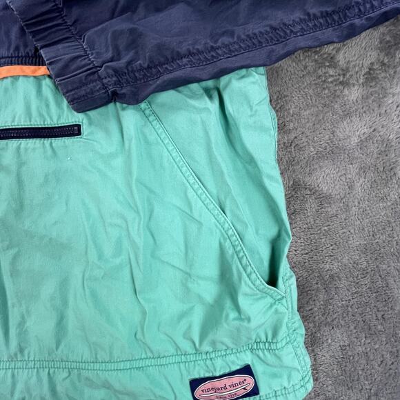 Vineyard Vines Anorak Pullover Mens Medium Navy Teal Hooded Half Zip Colorblock - Picture 4 of 12